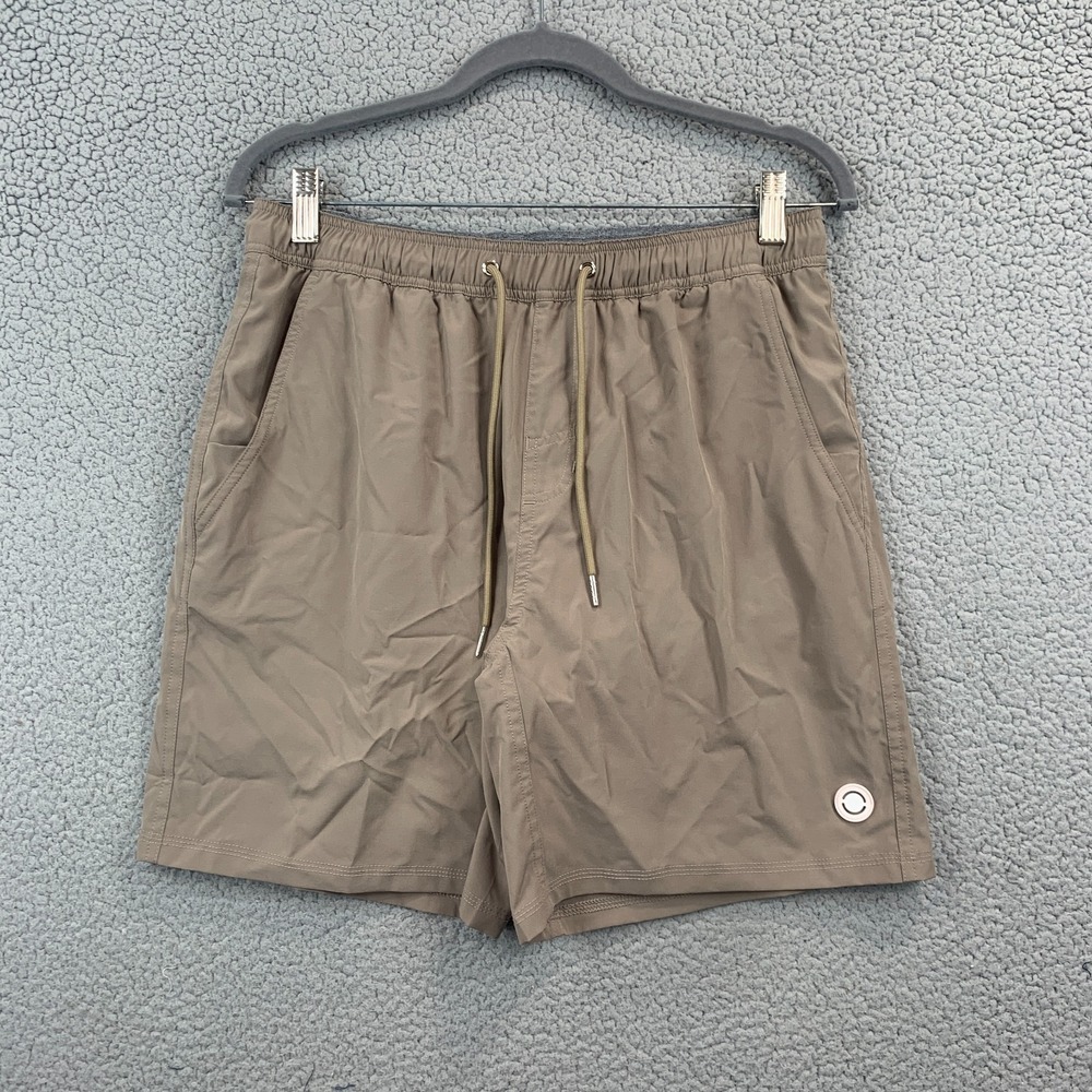 Fair Harbor 8" Athletic Drawstring Performance Shorts Tan Beige Lined Mens Large